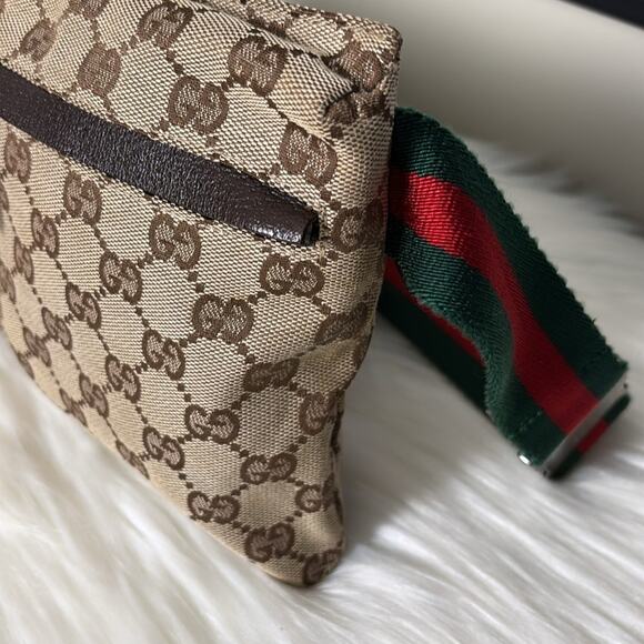 Gucci GG Pattern Waist Pouch Sherry Line web GG Brown Canvas Bag - Picture 2 of 9